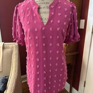 Pink Puff Sleeve Ruffled Mandarin Collar Blouse